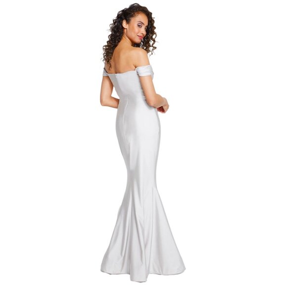 Bari Jay Off The Shoulder Gown Silver - Picture 2 of 4